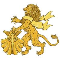 Rampant lion with ribbon and seashell, Rampant lion with ribbon and seashell vector