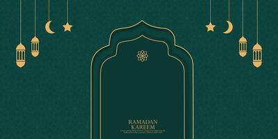 ramadan kareem greeting card with arabic ornaments and copy space vector