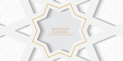 ramadan kareem greeting card or banner with islamic pattern and copy space vector