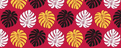 a red and yellow pattern with black and white leaves vector