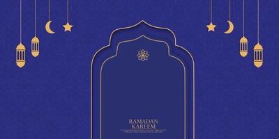ramadan kareem greeting card with arabic decorations and copy space vector
