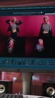 Vertical Generative artificial intelligence GPT on PC monitor with image understanding capabilities generating photos. AI virtual assistant on computer screen outputting high resolution lifelike visuals video