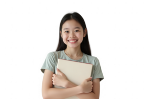 Smiling Asian Student Holding a Notebook Isolated on Transparent Background png