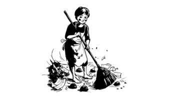 animation forms a sketch of an icon of a person sweeping the floor video