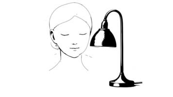 The animation forms a sketch of a person icon and a sleeping lamp video
