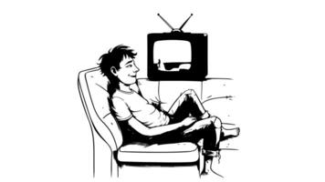 forms a sketch of an icon of a person watching television video