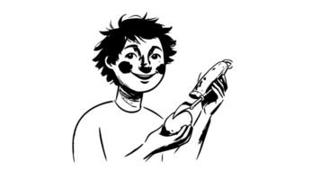 The animation forms a sketch of an icon of a person peeling potatoes video