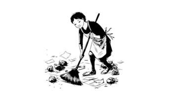 a sketch of an icon of a person sweeping the floor video