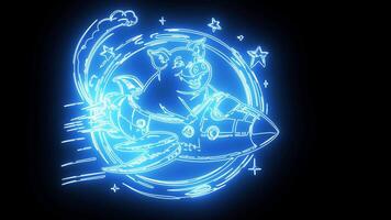 rocket pig icon with a neon effect that lights up blue video