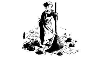 forms a sketch of an icon of a person sweeping the floor video