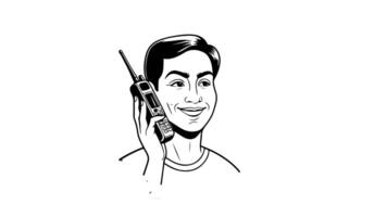 Animation forms a sketch of an icon of a person using a satellite phone video