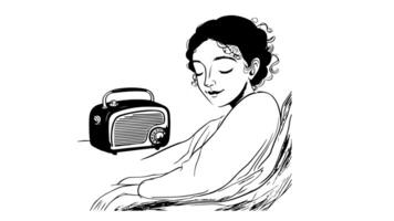 Animation forms a sketch of an icon of a person listening to the radio video