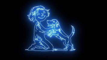 playing with a dog with a neon effect that lights up blue video