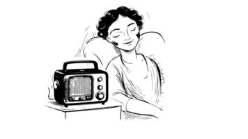 forms a sketch of an icon of a person listening to the radio video
