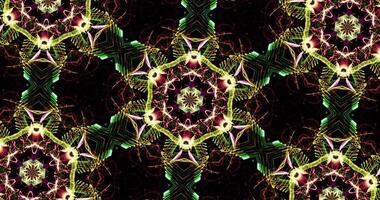 Kaleidoscope Abstract Patterns On Dark Background In Purple Green Yellow Lines video