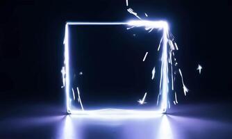 white glowing neon animation with square frame shape, 1 video