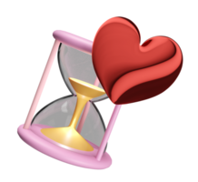 hourglass with heart isolated. happy valentine's day concept, 3d illustration render png
