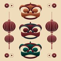 Chinese lunar new year collection in gradient color vector