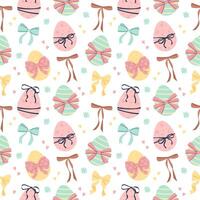 Cute easter seamless patterns with eggs and bows vector