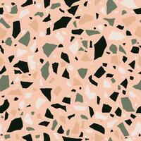 Pink terrazzo seamless pattern. Colored stones. Abstract white background with chaotic polished pebble. Marble texture in pastel colors vector