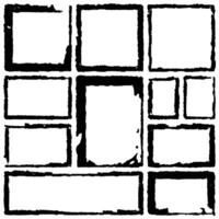 Set of grunge square frames. Empty border background. Hand draws black and white ink. Damaged edge template. Brush stroke background vector