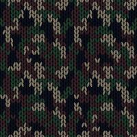 Stylish knitted military camo. Green wool camouflage pattern . Seamless texture. Design for fabric printing vector