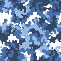 Military blue blob camouflage, seamless texture. Cartoon style background. Camo pattern, marine uniform for fabric prints vector