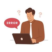Man using laptop error concept vector