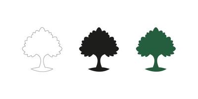 Simple Tree Illustration in Three Styles - Editable Stroke Outline, Silhouette, and Color vector