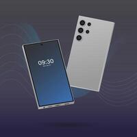 3d smartphone mockup. Cellphone frame with blue gradient color screen isolated templates. 3d mobile phone device on a dark background. vector
