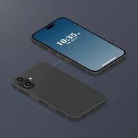 3d isometric smartphone mockup. Cellphone frame with blue gradient color screen isolated templates. 3d realistic mobile phone device on a dark background. vector