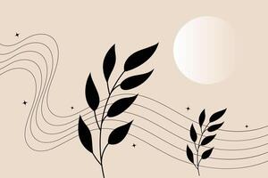 Calm and luxury geometric background. Quiet and peaceful motion backdrop. Abstract dynamic wave lines with stars and leaves. Modern boho minimalist art. vector