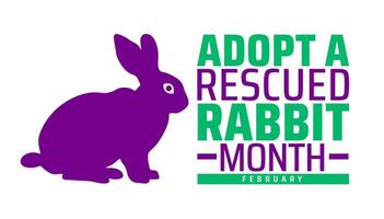 Adopt a Rescued Rabbit Month background banner or poster design template. observed every year in February. Holiday concept. Use to any Template, card, poster, placard, template. vector