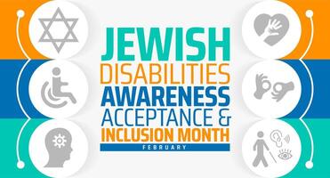 Jewish Disabilities Awareness, Acceptance and Inclusion Month background banner or poster design template. observed every year in February. Holiday concept. Use to any Template, card, poster, placard. vector
