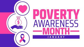 Poverty Awareness Month background banner or poster design template. observed every year in January. Holiday concept. Use to any Template, card, poster, placard. vector