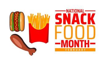 National Snack Food Month background banner or poster design template. observed every year in February. Holiday concept. Use to any Template, card, poster, placard, template. vector