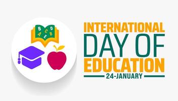 International Day of Education background banner or poster design template with book and apple icon vector