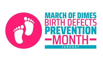 March of Dimes Birth Defects Prevention Month background banner or poster design template. observed every year in January. Holiday concept. Use to any Template, card, poster, placard, template. vector
