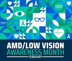 AMD Low Vision Awareness Month geometric shape pattern background banner or poster design template. observed every year in February. vector