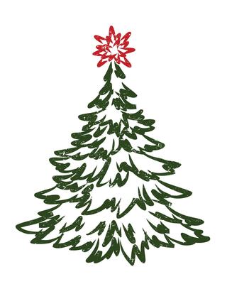 New Year green tree with a red star.