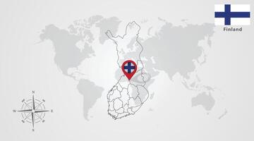 Finland flag icon design with map outline, Template with the national flag and map vector
