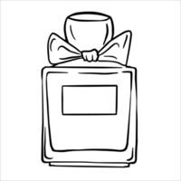 Chic perfume bottle with a bow, ideal for personal use, gifting, or display. Perfect for expressing style and elegance in fragrance. vector