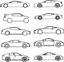Collection of Outline Car Front and Side Views vector