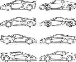Simple Line Art Illustrations of Various Car Models vector