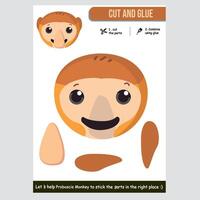Educational worksheet for kids featuring proboscis monkey cutout and gluing activity vector