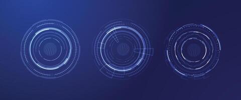 Futuristic holographic circles, blue lines and shapes on blue background, technology, futuristic and innovation concept. vector