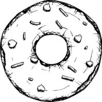 sketch of a round donut with icing and sprinkles in the shape of a heart. Hand drawn with a liner, perfect for Valentine s Day designs, menus, packaging and branding. Romantic and sweet vibes vector