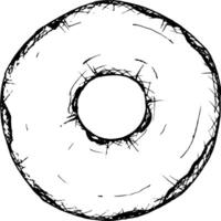 A simple black and white illustration of a classic round donut in a hand-drawn style. Perfect for bakery branding, pastry shop branding, dessert menu, snack packaging, culinary, holiday project vector