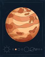 Hand drawn light yellowish shiny terrestrial Venus planet in outer space full of asteroids and comet vector