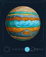 Hand drawn massive surface-less stripy Jupiter planet in the universe in orbit around the Sun. vector